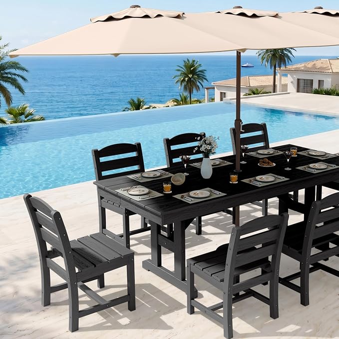 KINGYES Outdoor Armless Dining Chairs Set of 4,All-Weather HDPE Patio Chairs for Backyard,Pooside,Grey