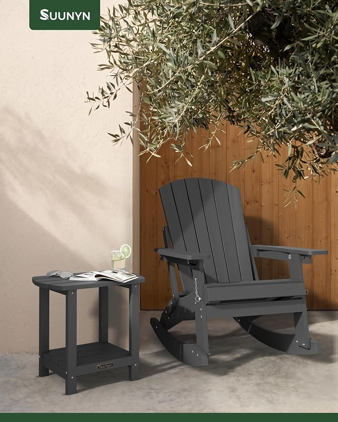 Outdoor Side Table – 2-Tier HDPE Adirondack Side Table, Sturdy Small Outdoor Tables, Weather-Resistant & Easy Assembly Patio End Tables for Garden, Balcony, Porch & Poolside (Grey)