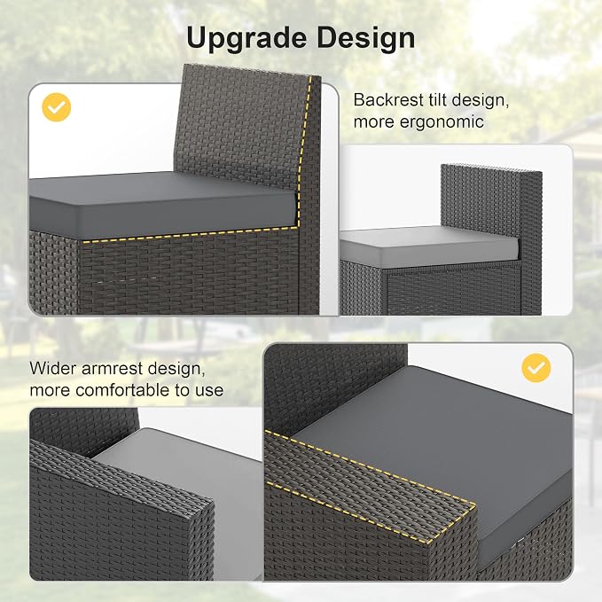 Patio Furniture Set, 6PCS Patio Sectional with Ottoman Wicker Rattan Outdoor Furniture with Thickened Cushion Modular Wicker Patio Conversation Set with Glass Top Table for Balcony, Backyard(Grey)