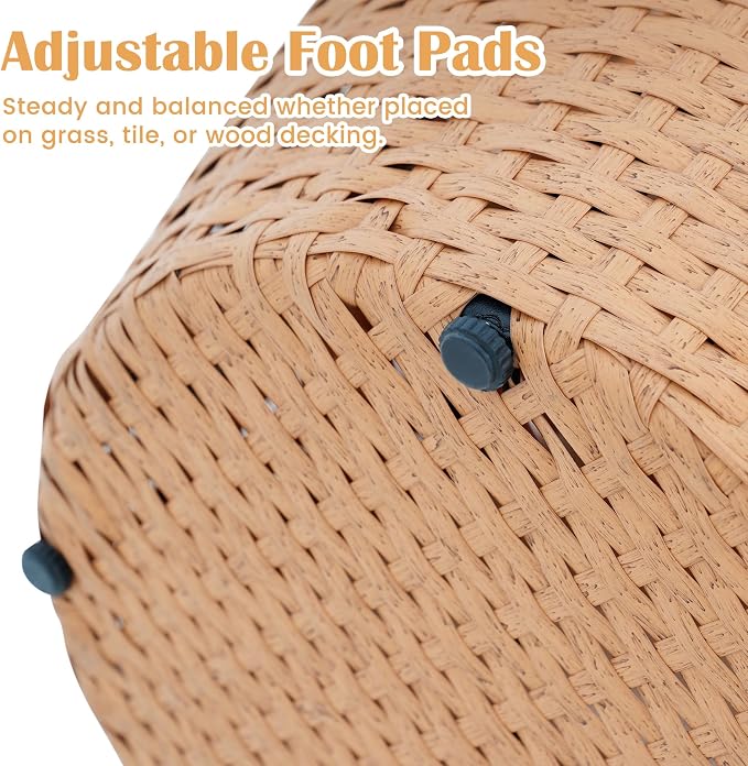 Sundale Outdoor Side Table Set of 2, Wicker Round Patio Barrel Side Tables with Storage Basket, Rattan End Table for Patio, Porch, Poolside, Garden Stool, Lounge Chair