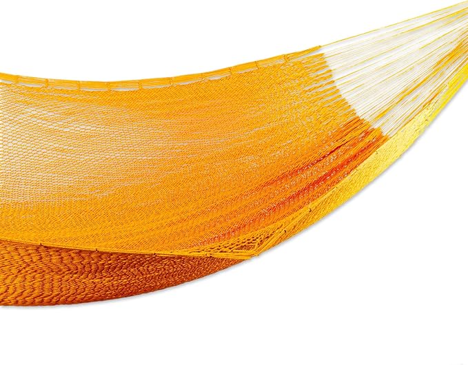 NOVICA Burnt Orange Hand Woven Cotton Mayan 2 Person XL Rope Hammock, 'Pumpkin Sun' (Double)