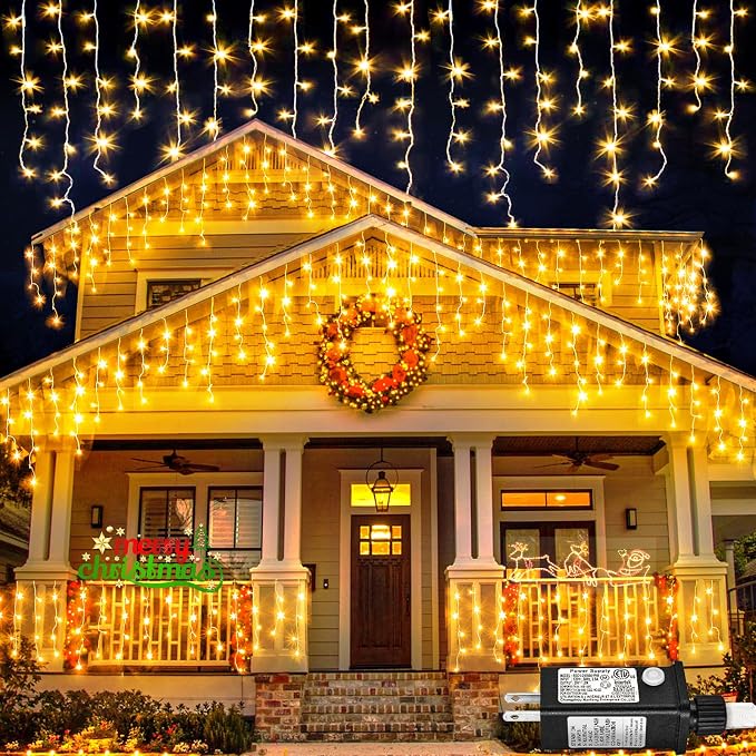33ft 400 LED Icicle Lights for Outside Warm White Christmas Lights Outdoor | Plug in Connectable Twinkle Lights 8 Modes Timer Waterproof for House Patio Eaves Window Party Indoor Holiday Xmas Decoration