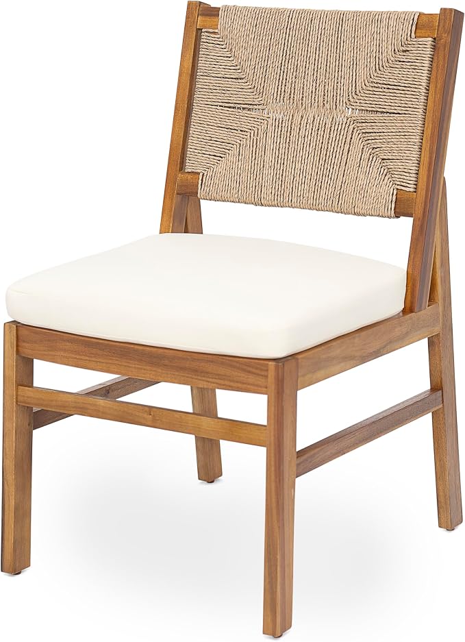 Christopher Knight Home 7 Piece Outdoor Dining Set with 70 Inch Oval Acacia Wood Patio Table and 6 Wicker Woven Dining Chairs with Cushions, Teak Finish Outdoor Table and Chairs for Patio Deck Garden