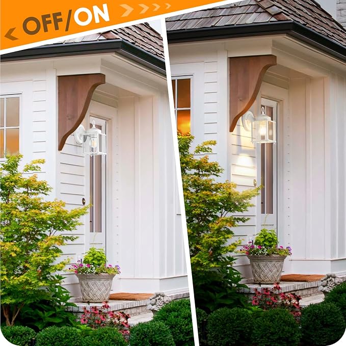 MATAMEYE Outdoor Wall Lantern, Exterior White Waterproof Wall Sconce Lighting Fixtures, Front Door Wall Lights with Clear Beveled Glass Shade, 2 Pack