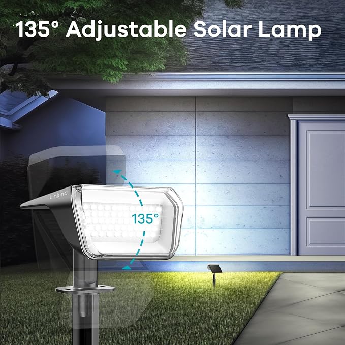 Linkind Solar Spot Lights Outdoor Waterproof Floodlight Cool White 6 Pack | Wide Beam, 60 LEDs, 800LM, 2 Brightness Modes, 6500K, Dusk to Dawn, for Landscape Garden Patio Pathway Flag Yard House Sign