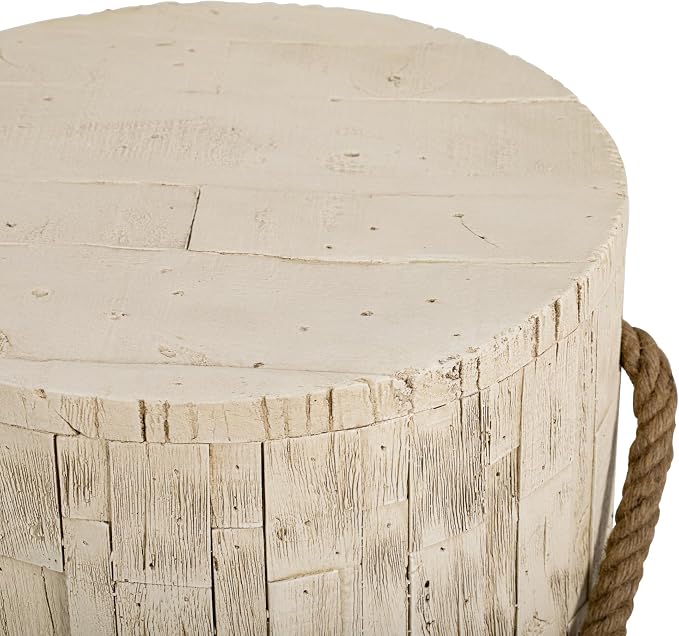 Polibi Outdoor Indoor Side Table Wood Grain Look, Rustic MGO End Table with Decorative Braided Cord, Small Farmhouse Accent Table for Couch, Patio, Balcony, Ready to Use