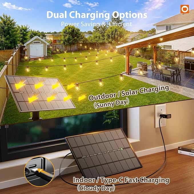 addlon 198FT Solar String Lights Outdoor, Waterproof, USB Charging | Dimmable, 3 Light Modes, Remote, 60+4 G40 LED Bulbs, Easy Install, for Large Backyard, Garden, Porch, Wedding, Party, Camping
