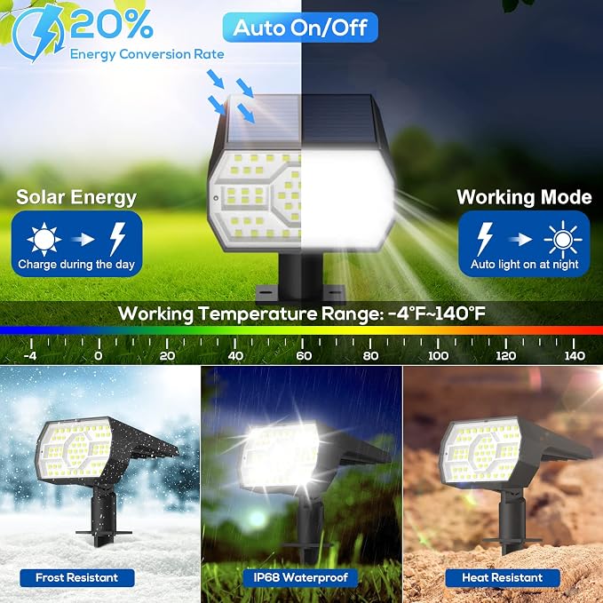 NYMPHY Solar Lights Outdoor Waterproof IP68, 56 LED 3 Lighting Modes Solar Powered Garden Yard Spot Solar Lights for Outside Landscape- 6 Pack (Cool White) | 56 LED 3 Lighting Modes IP68 Waterproof Solar Powered Garden Yard Spot Solar Lights for Outsid...