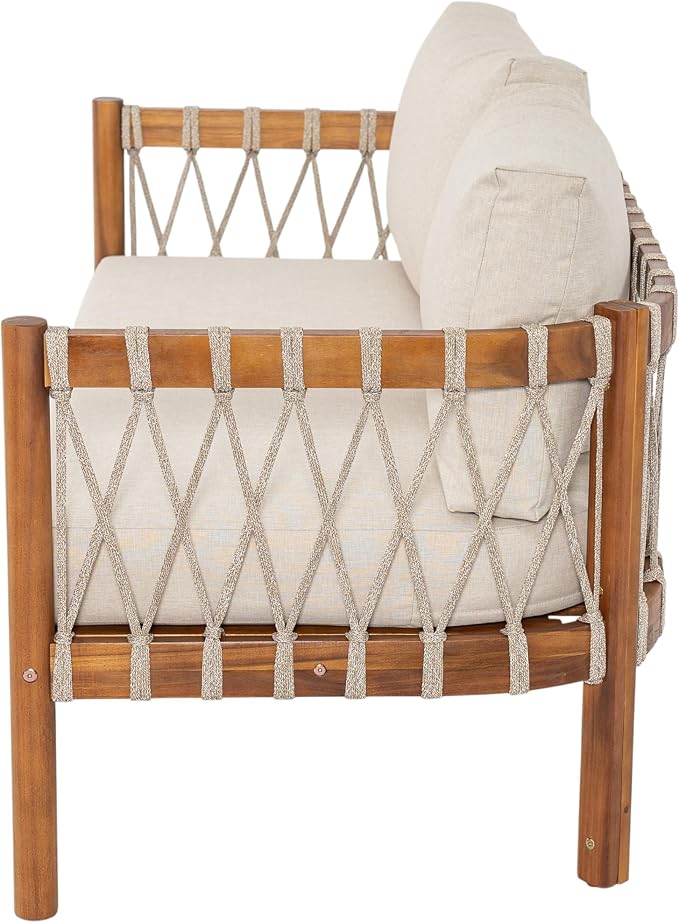 Christopher Knight Home Haven Acacia Wood Outdoor Loveseat and Coffee Table Set, 2 Piece Patio Furniture Set with Water-Repellent Cushion, Solid Wood Outdoor Conversation Set, Beige+Teak