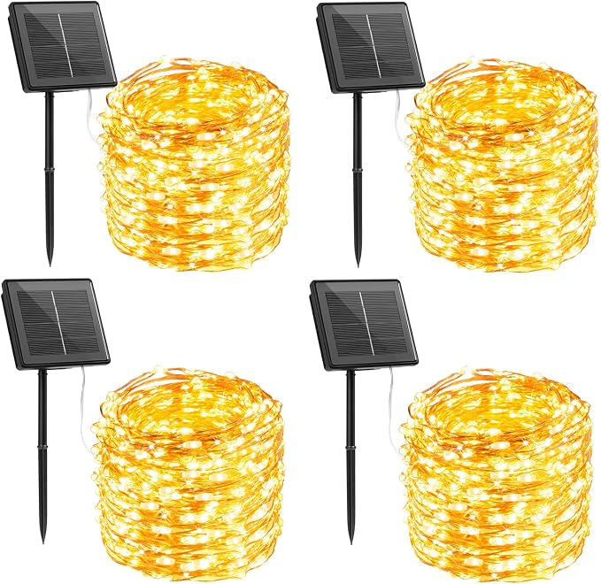 Solar String Lights, 4 Packs Total 132Ft 400 LED Fairy Lights Warm White | IP65 Waterproof Twinkle Lights with 8 Modes, Patio Lights for Tree Outside Patio Yard Party Wedding Christmas Decoration