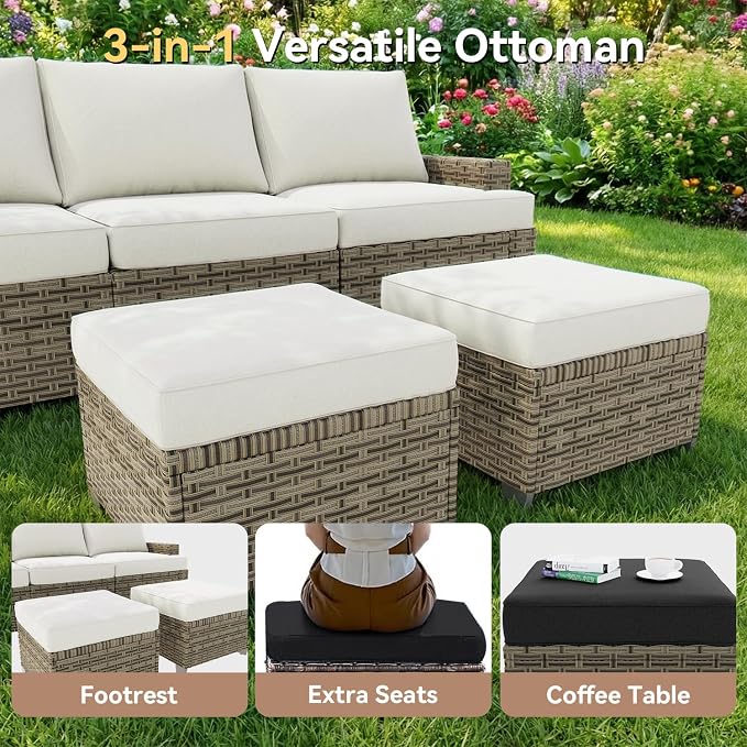 LazySunsets Luxury Patio Furniture Set with Fire Pit Table, All-Weather Patio Sectional Sofas with Thickened Cushions, 13 Piece Outdoor Furniture Set with Swivel Rocker Chairs & Ottomans, Beige