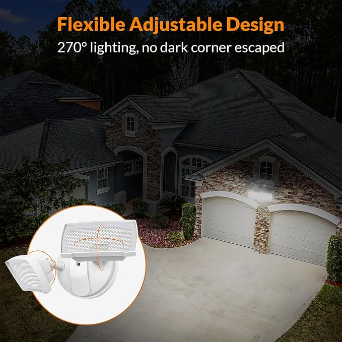 LEPOWER 28W Flood Lights Outdoor - 3000LM Brightness LED Security Lights | Switch Controlled Wall Mount Exterior Flood Light with 2 Heads, 5500K, IP65 Waterproof for Garage, Yard, Porch, Garden, White