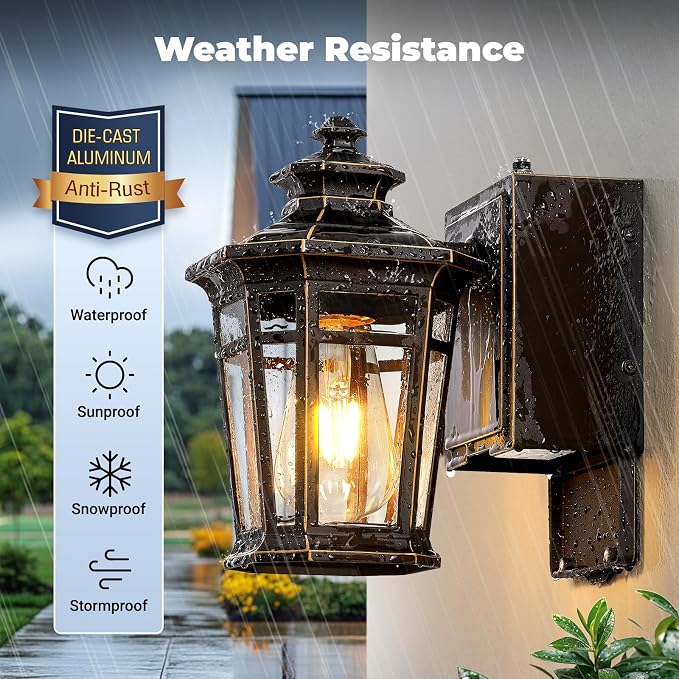 Gleamz Outdoor Wall Light with GFCI Outlet, ORB Dusk to Dawn Outdoor Lighting, Patio Lights Outside Waterproof Anti-Rust, Exterior Lighting Fixtures Wall Mount for Garden, Front Door, E26 Base