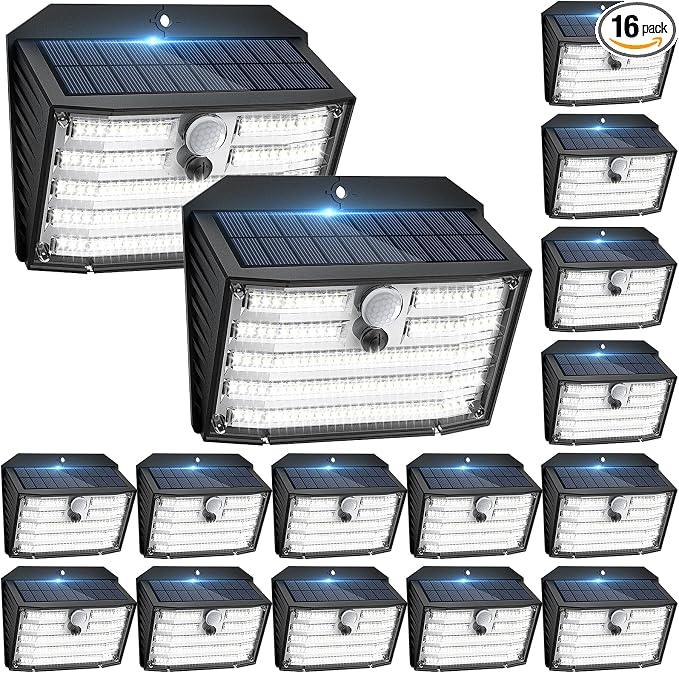 [16 Packs] Solar Motion Lights Outdoor, Ultra Bright Solar Fence Lights with Motion Sensor, IP65 Waterproof Security Light 3 Modes, 270° Lighting Angle, Wall Lights for Deck Patio Fence Garage Door