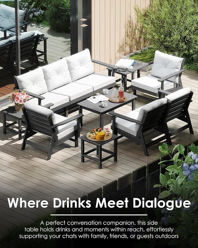 GREENVINES Adirondack-Outdoor-Side-Table | 18 x 18 Inches | HDPE Plastic | All Weather | Outside Couch Tables for Conversation Set | Gray | for Patio Porch Deck Lawn