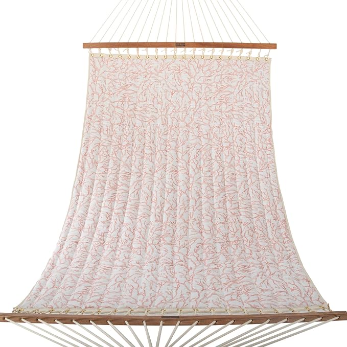 Nags Head Hammocks Atoll Persimmon Bella Dura Quilted Hammock, Constructed of Durable Fabrics, Cumaru Spreader Bar, Rolled Rim Grommets, Galvanized Hardware, Handcrafted in The Carolinas