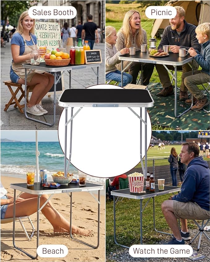 Outvita 2.3ft Portable Folding Camping Table, Outdoor Waterproof Picnic Table, Aluminum Lightweight Suitcase Foldable Table for Picnic BBQ Beach Dining