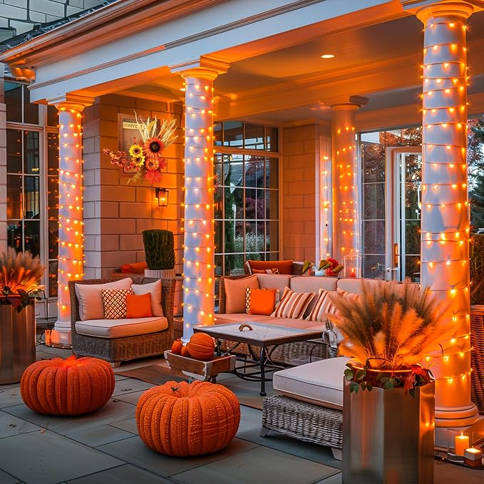 JMEXSUSS Orange String Lights for Halloween, 600 LED Fall Lights Outdoor | Orange Christmas Lights Plug in with Remote, Thanksgiving Day Lights Clear Wire for Indoor Room Yard Tree Fall Decor