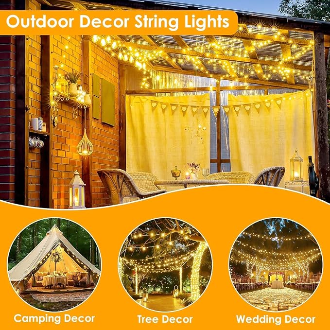 33FT 100 LED Fairy Lights Plug in, 8 Modes Twinkle Lights Warm White | Waterproof String Lights Outdoor Indoor, Memory, Timer, Copper Wire, Christmas Lights for Bedroom Garden Party Holiday Decor