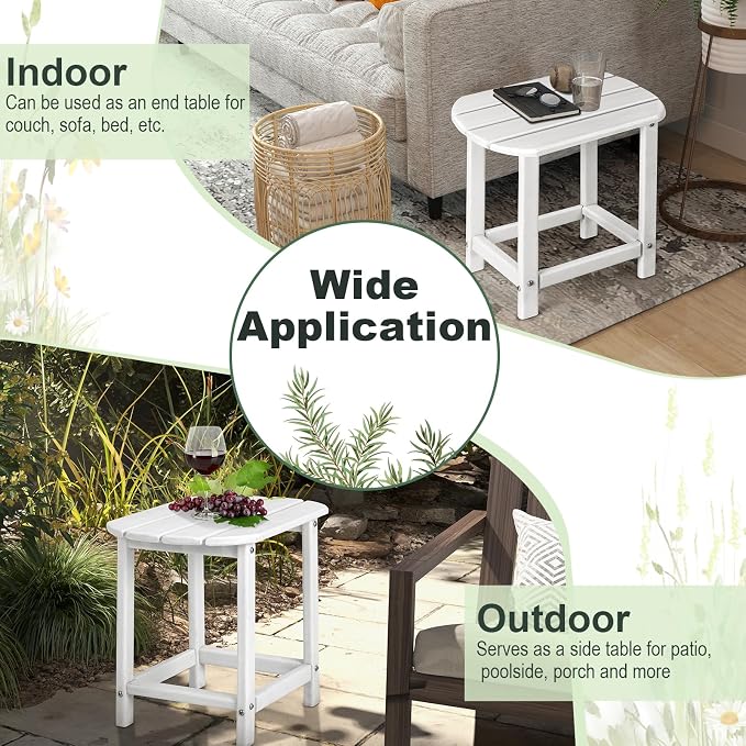 Tangkula Outdoor Side Table, Weather Resistant Adirondack Table, Outdoor Indoor Chairside End Tables, Waterproof HDPE, for Patio Poolside Porch Backyard, Easy Assembly, 19 x 14.5 x 18 Inch (1, White)