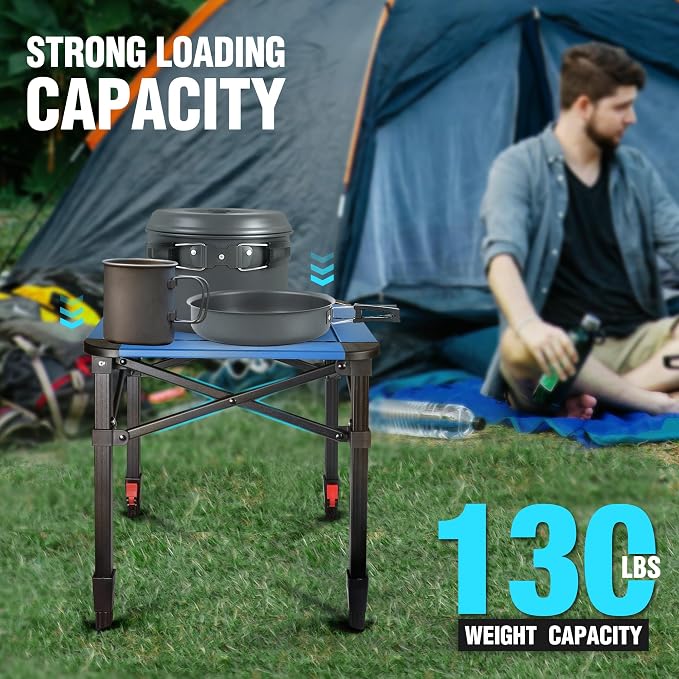 VILLEY Folding Camping Square Table with Carry Bag, Lightweight Aluminum Adjustable Square Table for Outdoor, Camping, Picnic, Backyards, BBQ, Small