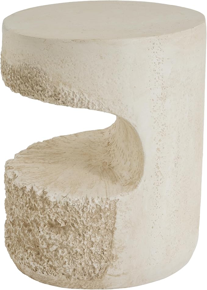 Christopher Knight Home Skye Round MGO Outdoor Side Table With Hollow Cylindrical Design, Square Accent Table with Stone-Like Texture, Weather Resistant Small End Table for Indoor/Outdoor Usage, Beige