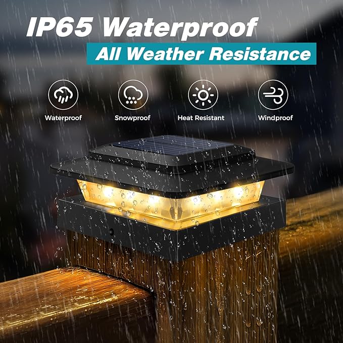 kolpop 4x4 Solar Post Cap Lights Outdoor 6Pack- 3 Color Temperatures& 2 Level Brightness, IP65 Waterproof, 16 LED Black Fence Deck Post Light Solar Powered for 4×4/3.5×3.5 Wood/Vinyl Posts