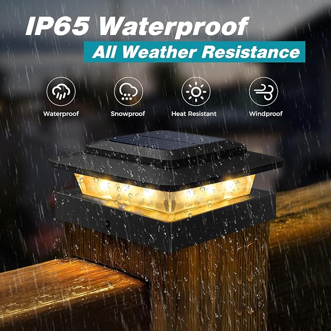 kolpop 4x4 Solar Post Cap Lights Outdoor 16Pack- 3 Color Temperatures& 2 Level Brightness, IP65 Waterproof, 16 LED Black Fence Deck Post Light Solar Powered for 4×4/3.5×3.5 Wood/Vinyl Posts