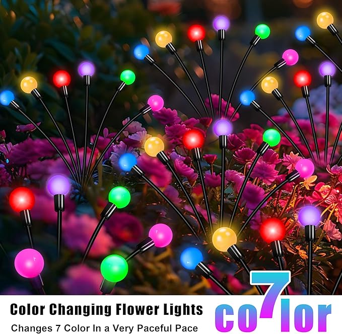 Solar Garden Lights Outdoor Waterproof, Swaying Firefly Light, Garden Decor | 4 Pack Solar Firefly Lights, Multicolor Changing Decor for Yard, Patio, Pathway and Lawn, Gifts for Women, Christmas Decor