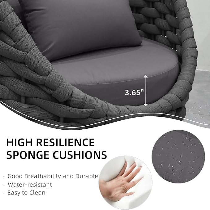 TWT 6-Piece Aluminum Patio Furniture Set, Olefin Rope Modern Outdoor Conversation Set Sectional Sofa with Water Repellent Thick Cushions and Coffee Table for Balcony, Garden, Dark Grey