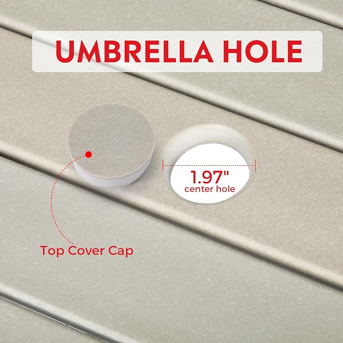 Costaelm Outdoor Patio Table, Outdoor Dining Table for 4, Weather Resistant Square Patio Table with Umbrella Hole for Garden, Poolside, Porch, Sand