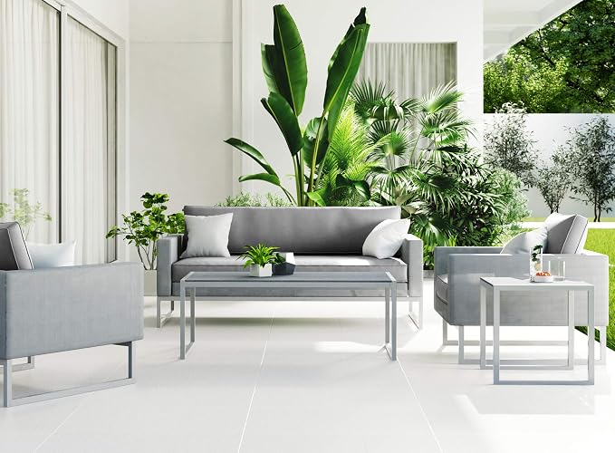 Elle Decor Tropez Mesh Outdoor Patio Furniture Collection with Metal Frame Side Table, Gray