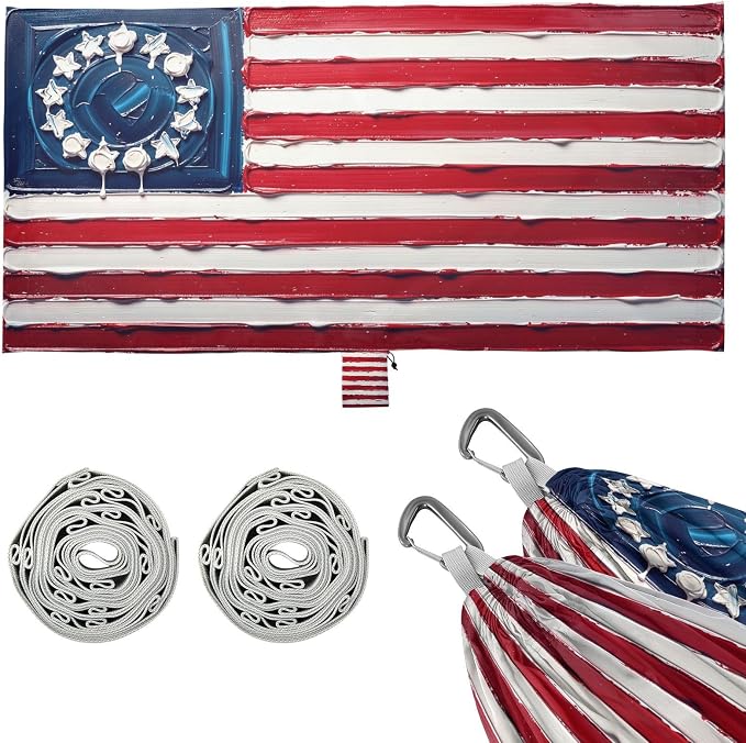 Betsy Ross Flag Hammocks with Portabl Carry Bag Rope Hammock for Outside Patio Garden