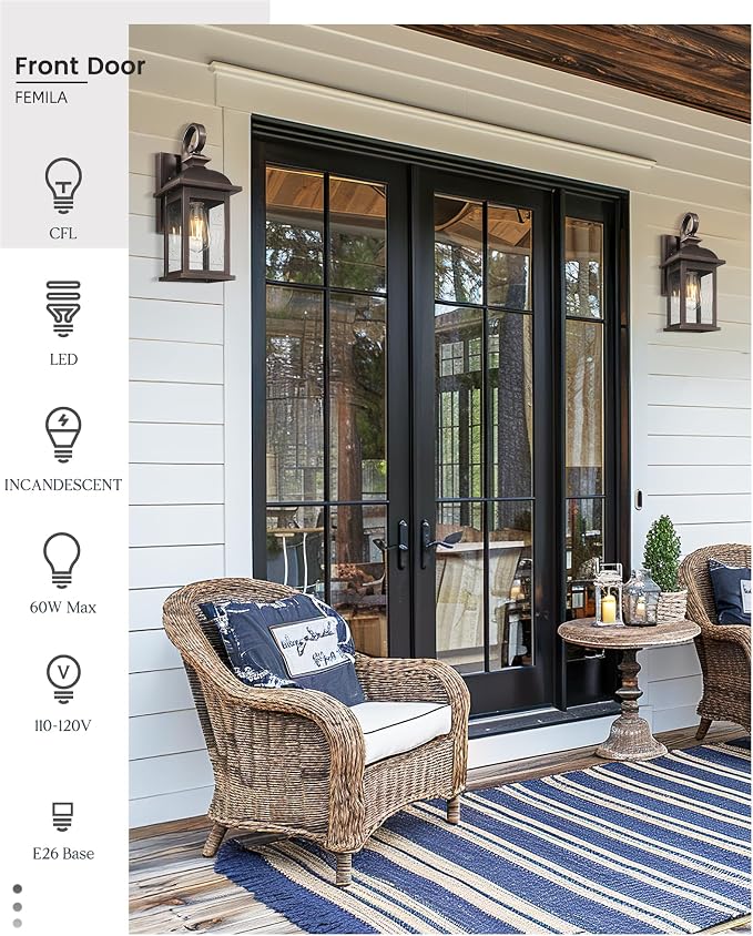 FEMILA Outdoor Wall Lantern Oil Rubbed Bronze, Exterior Wall Light Sconce with Seeded Glass, Front Porch Light Fixture for Outdoor Garage, Patio House, 4FD54B ORB