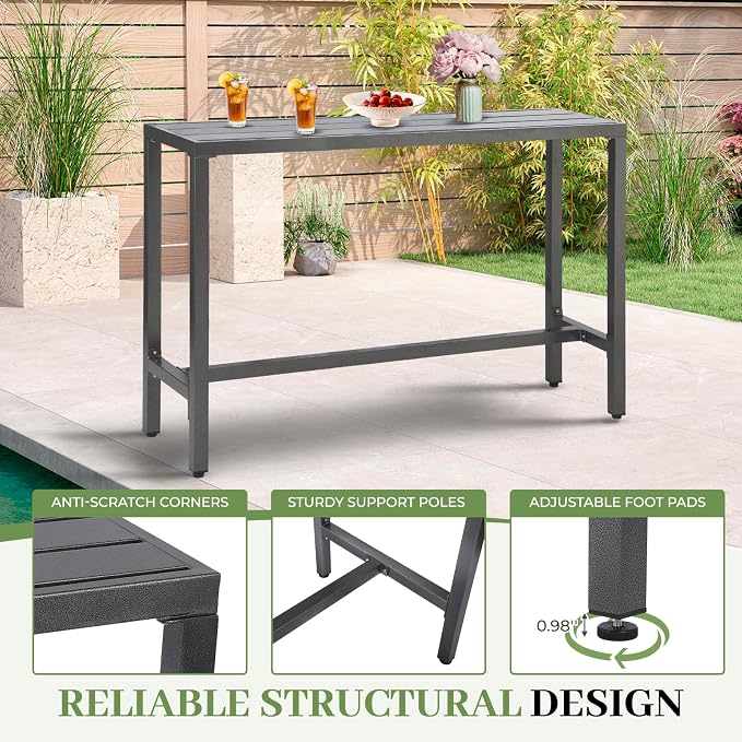 Outdoor Patio Counter Height Bar Table, 63" Rectangle for Patio, Garden, Yard, Balcony, Poolside