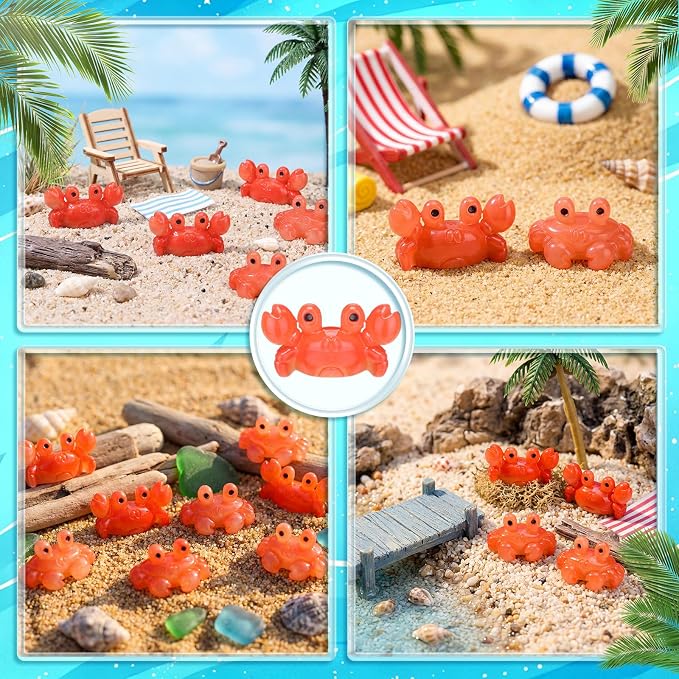 Geelin 100 Pcs Mini Crab Figurine Tiny Resin Crab Realistic Ornament Decor for Fairy Gardens, Miniature Terrariums, Red Stuff Filling Gifts, Holiday Party Decorations, Tabletop Decor (2 Styles)