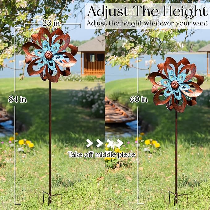 Pure Echo Garden Wind Spinner, 84"H Large Metal Wind Spinners Outdoor Decor | Windmill for Yard Kinetic Art Ornament Wind Sculpture with Stake, Spin Smoothly Easy Assembly, Classic Gift Choice for Family