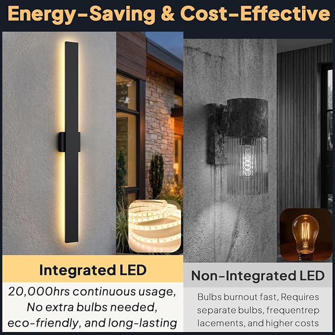 2 Pack LED Outdoor Wall Sconce Dimmable, 3000K 4500K 6000K, 47.2" Modern Black Linear Exterior Lighting Fixtures, IP65 Waterproof Outside Lights for Entrance, Hallway, Garage, Porch