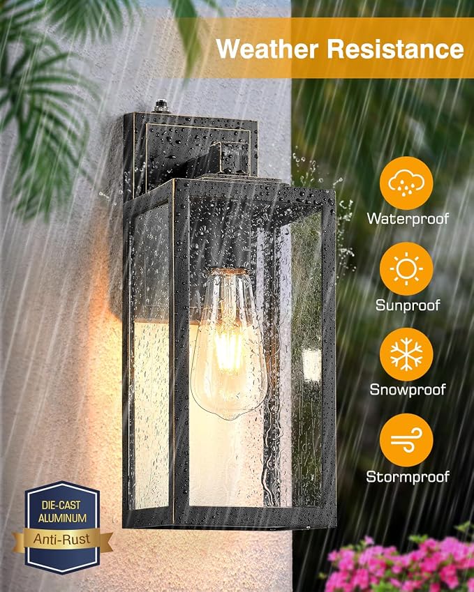 VIANIS Large 2 Pack Dusk to Dawn Outdoor Wall Lights, Black Gold Exterior House Lights Wall Mount Sconce, Modern Waterproof Front Porch Lanterns Light Fixture for Garage Coach, Outside Door Lights