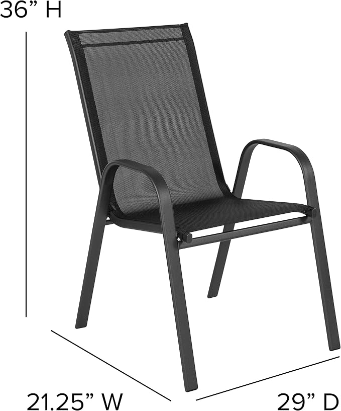 Flash Furniture Brazos Series 5-Piece Glass Patio Table and Chairs Set, Outdoor Patio Dining Set with Square Table and 4 Sling Patio Chairs, Black