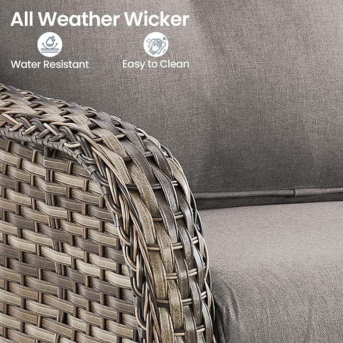 Patio Loveseat Sofa, Outdoor Wicker Loveseat with Luxury Thick Cushion, All-Weather Patio Furniture Set, Outdoor Glider Bench for Garden Balcony Backyard(Grey Wicker/Grey Cushion)