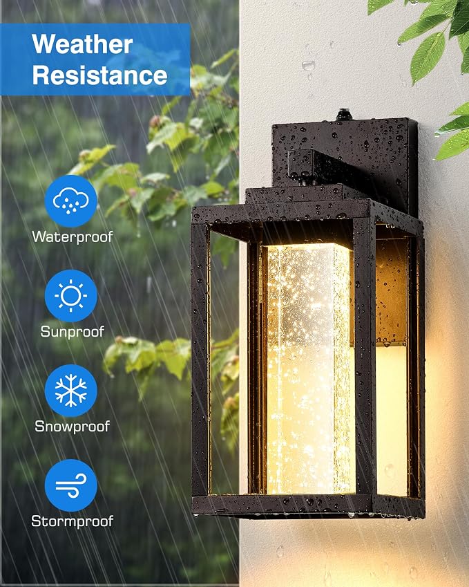 VIANIS Oil Rubbed Bronze Dusk to Dawn Outdoor Light Fixture for House, Farmhouse Exterior Wall Sconce Lantern for Porch, Anti-Rust Outside Garage Lights Wall Mount with Integrated 10W LED Light Source
