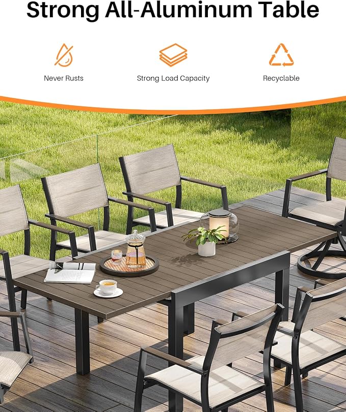 Extendable Outdoor Dining Table for 4-8 Person, Never-Rust Aluminum Expandable Patio Dining Table, 38"-77" Adjustable Square/Rectangle Extendable Patio Table for Garden, Lawn, Deck, Limed Oak
