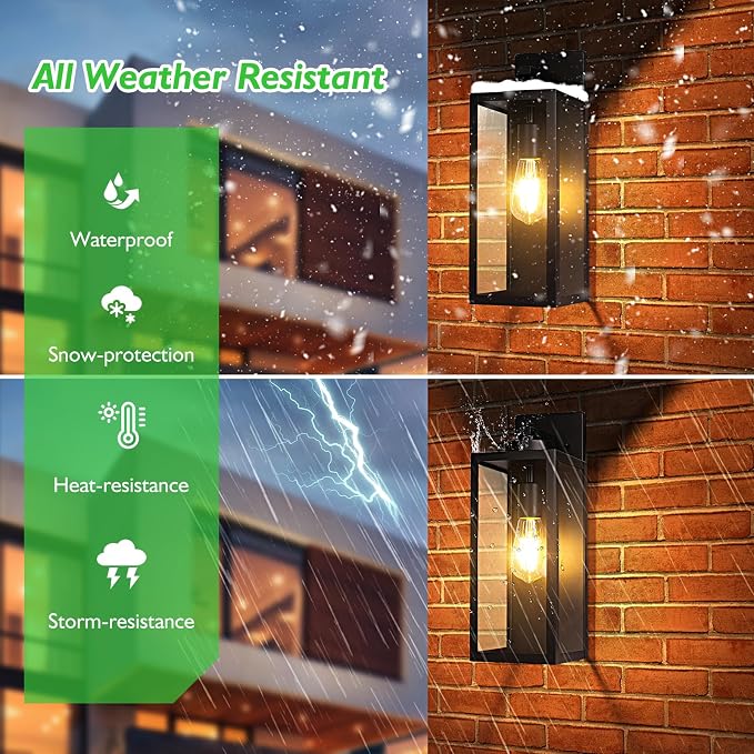 BesLowe 15” Large Outdoor Wall Light Fixture, Exterior Porch Sconce, Black | Waterproof, Rust-Resistant, Durable Metal with Clear Glass, Standard E26 Socket, Easy to Install