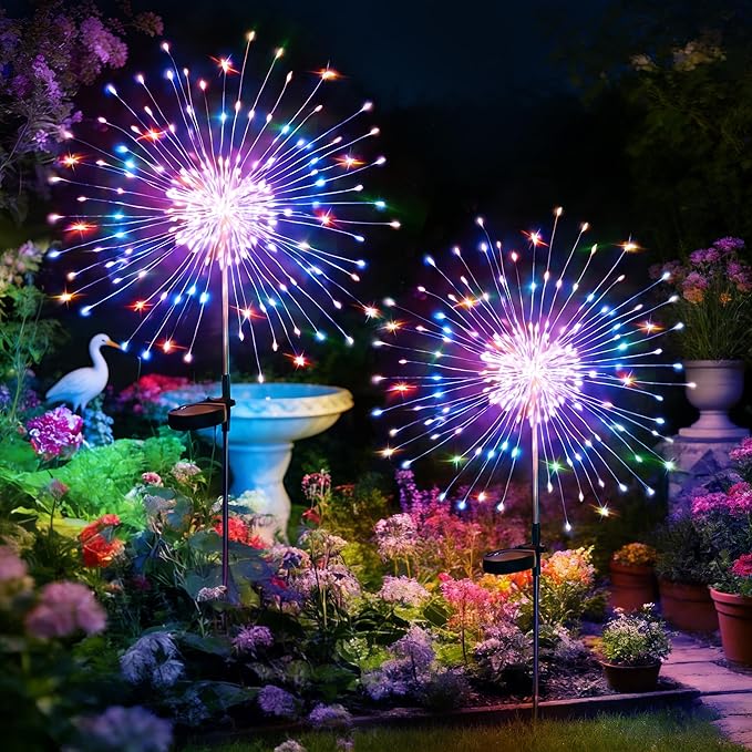 HPUFKOT Solar Garden Lights Outdoor,Waterproof Garden, 2PC 200 LED Twinkling Firework Lights Decorative with 8 Modes,Decor for Yard Patio Pathway Lawn for Yard Outside Fairy Decorative