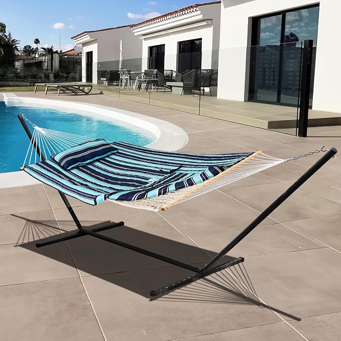 Lazy Daze Hammocks 2 Person Hammock Pad and Pillow Set, Double Polyester Quilted 78" x55" Replacement Pad for Rope Hammock, Aqua Navy
