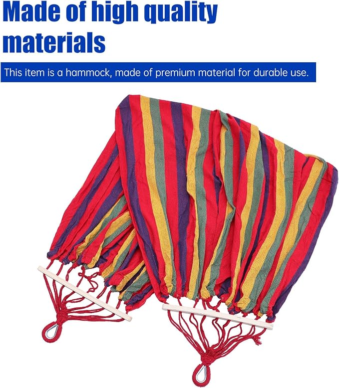Kisangel Outdoor Striped Canvas Hammock Single Person 190x150cm with Curved Bar, Duckbill Buckle, Hanging Rope and Carry Bag for Camping Hiking Travel Patio Swing