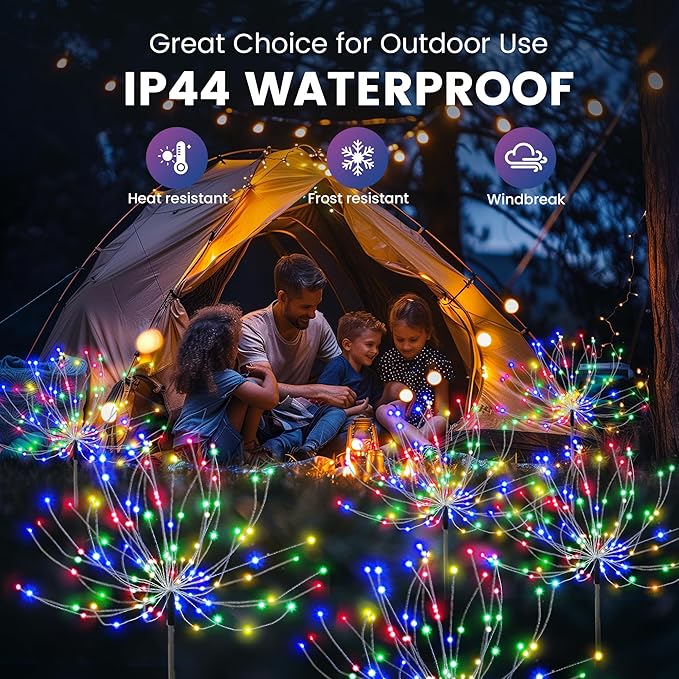 PEVOROS Solar Firework Fairy Garden Lights Outdoor, Colorful, 4 Pack | 120 LEDs, Waterproof, Fairy Garden Decor, Auto On/Off, Solar Powered, for Yard, Patio, Porch, Flower Pot, Pathway