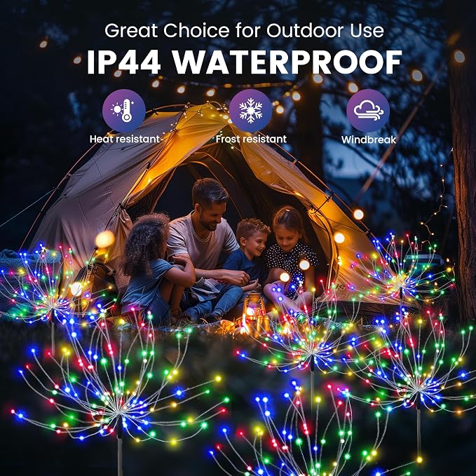 PEVOROS Solar Firework Fairy Garden Lights Outdoor, Colorful, 6 Pack | 120 LEDs, Waterproof, Fairy Garden Decor, Auto On/Off, Solar Powered, for Yard, Patio, Porch, Flower Pot, Pathway