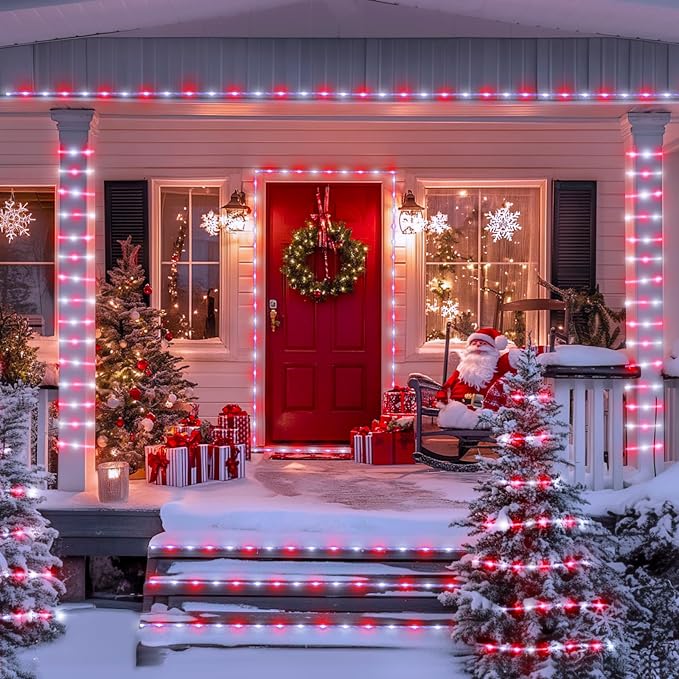 JMEXSUSS 200 LED Solar Rope Lights, 72ft IP 65 Outdoor Waterproof Christmas Lights with 8 Modes, Red and White for Fence Yard Walkway (Pack of 2)